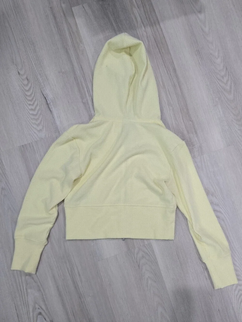 Old Navy Light Yellow Waffle-Knit Cozeplush Hooded Zip Sweatshirt Size L